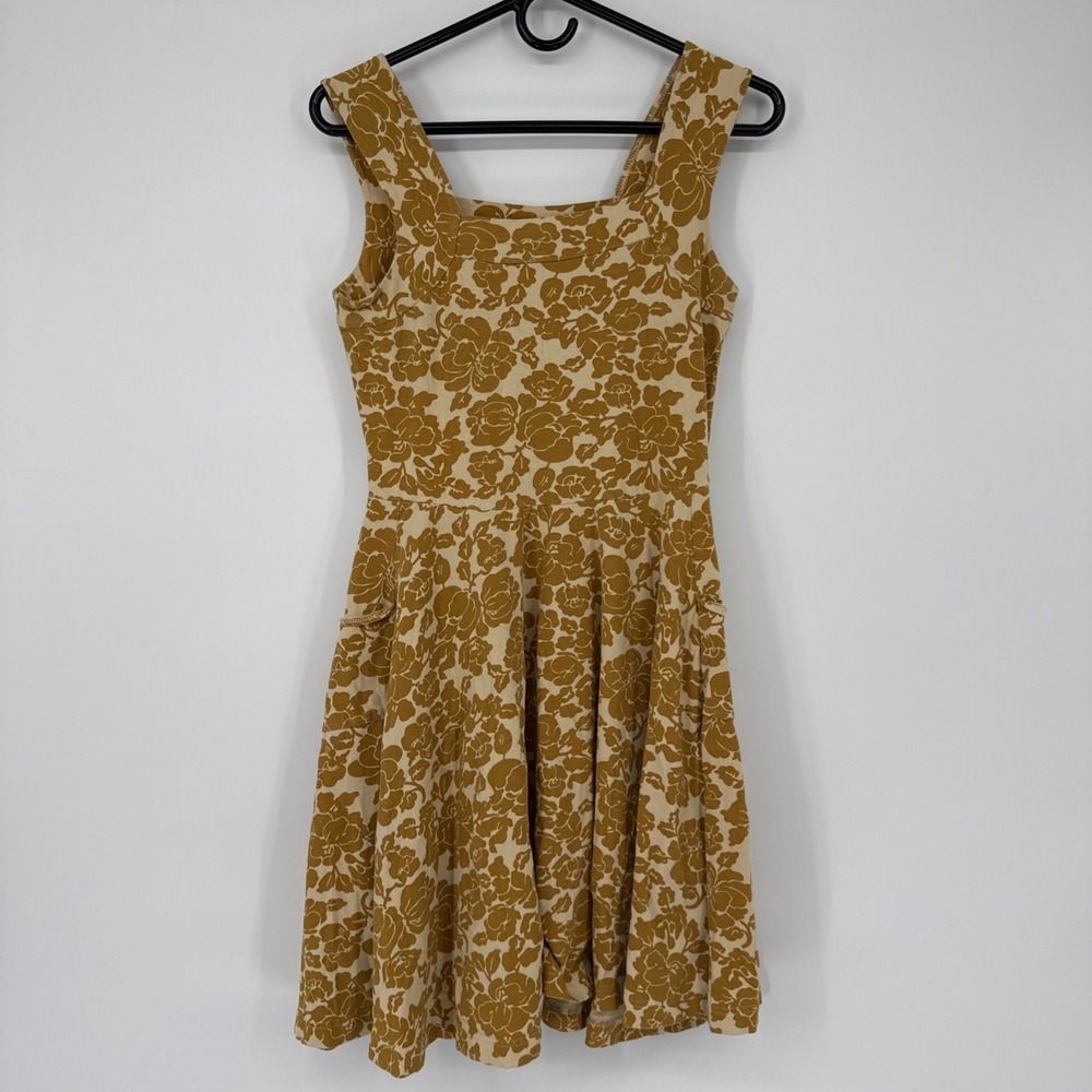 Effie's Heart Floral Sleeveless Fit Flare Dress Pocket Countryside Yellow Large